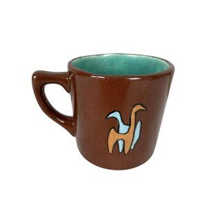 Pottery Coffee Mug Stoneware Brown Teal Mid Century Giraffes Henrietta